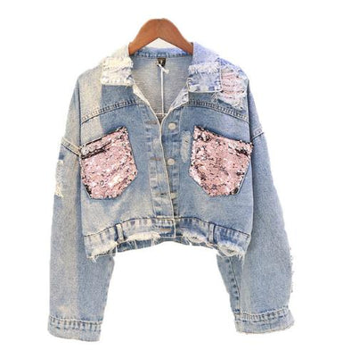 Frayed Denim Bomber Jacket